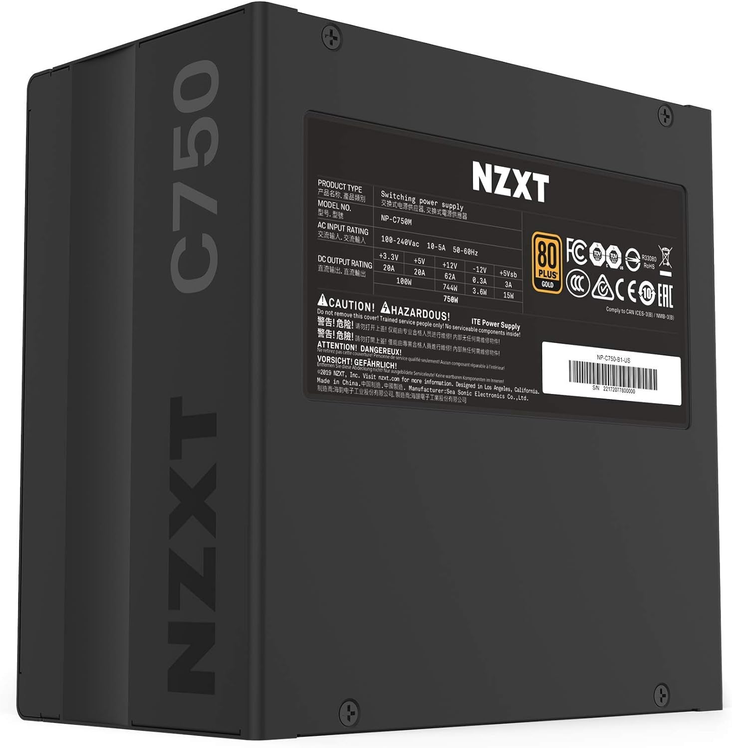 C750 - NP-C750M - 750 Watt PSU - 80+ Gold Certified - Hybrid Silent Fan Control - Fluid Dynamic Bearings - Modular Design - Sleeved Cables - ATX Gaming Power Supply - 2020